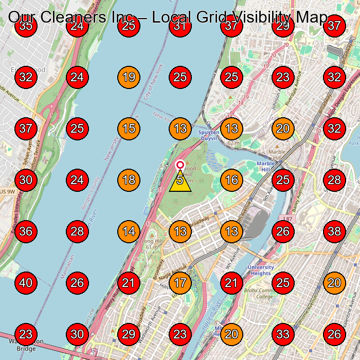Our Cleaners Inc GeoGrid visibility map for Laundromat in Bronx